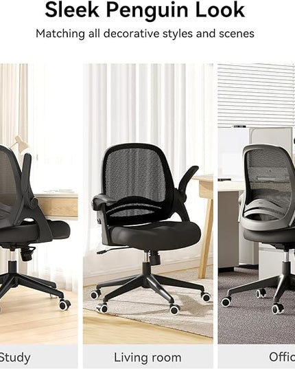 Hbada Office Chair, Desk Chair with Flip-Up Armrests and Saddle Cushion, Ergonomic Office Chair with S-Shaped Backrest, Swivel, Mesh, for Home and Office, Black - LeafyLoom