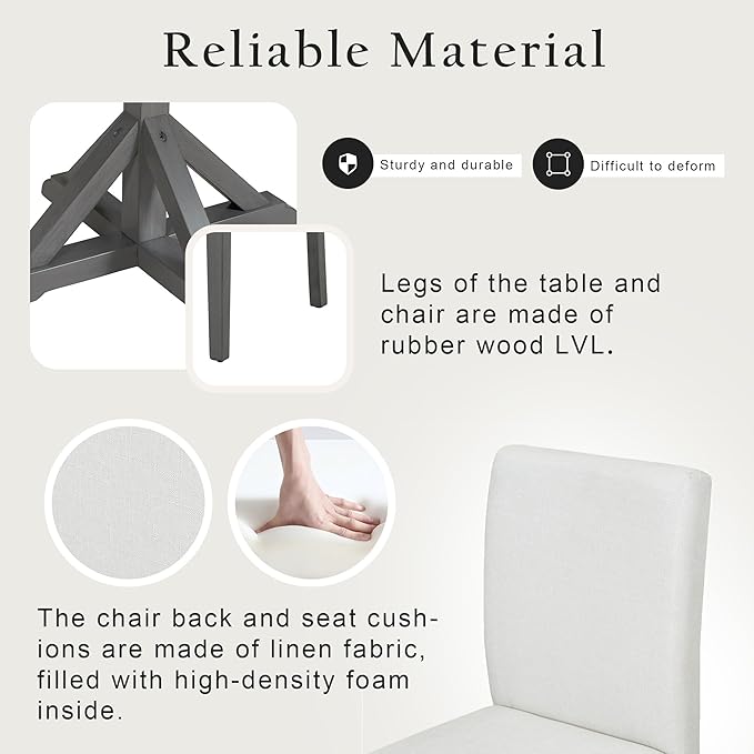 NicBex Small Dining Table Set for 4 Round Dining Table Set 5-Piece Dining Table Set, Marble Sticker and Cross Bracket Pedestal Dining Table, and 4 Upholstered Chairs, White+Gray - LeafyLoom