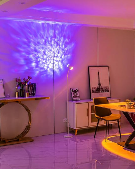 Sunset Lamp Projector with 3D Ocean Wave, 12 Colors Changing & Four Mode with USB Port, RGB Floor Lamp Double Side Lighting with Remote,Creative DIY Mode, 360° Rotation Atmosphere Lamp White - LeafyLoom