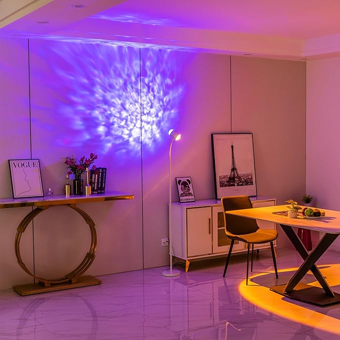 Sunset Lamp Projector with 3D Ocean Wave, 12 Colors Changing & Four Mode with USB Port, RGB Floor Lamp Double Side Lighting with Remote,Creative DIY Mode, 360° Rotation Atmosphere Lamp White - LeafyLoom
