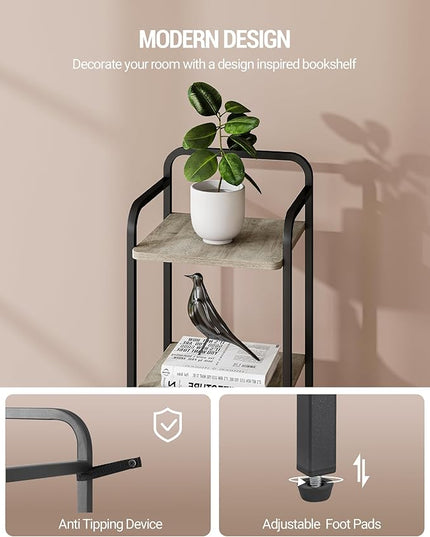 Bookcase Bookshelf, Narrow Book Shelf, Industrial Coner Shelf Storage Organizer, Slim Shelving Unit for Home Office, Living Room, Bedroom, Kitchen, 4-Tier Greige BC24405B - LeafyLoom