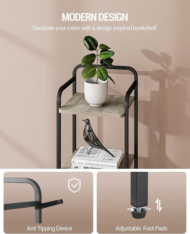 Bookcase Bookshelf, Narrow Book Shelf, Industrial Coner Shelf Storage Organizer, Slim Shelving Unit for Home Office, Living Room, Bedroom, Kitchen, 4-Tier Greige BC24405B - LeafyLoom