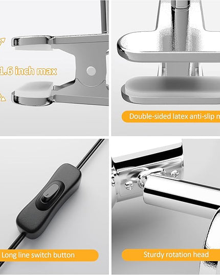 LED Clamp Light,5W Super Bright Desk Lamp, 330° Rotation Small Lamp with Clamp on Desk/Table/Bed Headboard/Cupboard Home Lighting, Modern and Save Space Illumination Powerful Lamp Silver - LeafyLoom