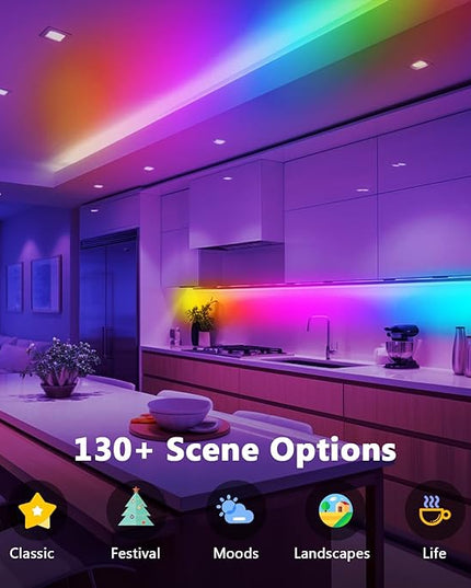 phopollo RGB Smart LED Strip Lights, 32.8ft (2 Rolls of 16.4ft) LED Lights for Bedroom, APP Control, Multiple Colors on One Line, Color Changing Strip Lighting Music Sync, USB Powered Phopollo
