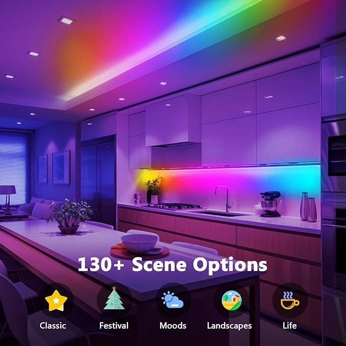 phopollo RGB Smart LED Strip Lights, 32.8ft (2 Rolls of 16.4ft) LED Lights for Bedroom, APP Control, Multiple Colors on One Line, Color Changing Strip Lighting Music Sync, USB Powered Phopollo