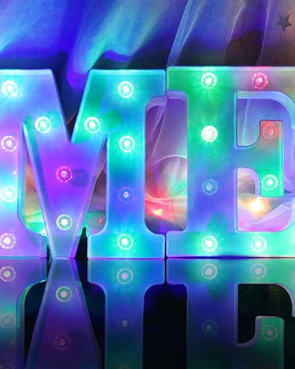 Glintee Light Up Letters Lights, 26 Alphabet Light Up Marquee Letters Sign, Light Up Letters Wedding/Birthday Party Night Light Home Bar Decoration-(Colorful P) - LeafyLoom