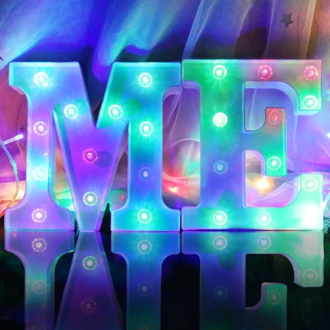 Glintee Light Up Letters Lights, 26 Alphabet Light Up Marquee Letters Sign, Light Up Letters Wedding/Birthday Party Night Light Home Bar Decoration-(Colorful P) - LeafyLoom