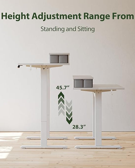 55 x 24 Inches Electric Standing Desk with 2 Storage Drawers, Stand Up Desk Adjustable Height, Sit and Stand Computer Table with Splice Board, White - LeafyLoom