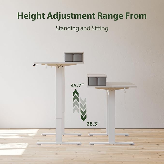 55 x 24 Inches Electric Standing Desk with 2 Storage Drawers, Stand Up Desk Adjustable Height, Sit and Stand Computer Table with Splice Board, White - LeafyLoom