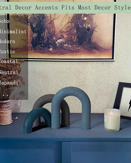 3Pcs Wooden Arch Decor Accents - Modern Bohemian Minimalist Neutral Home Office Coffee Table Bookshelf Living Room Entryway japandi Decorations Objects - LeafyLoom