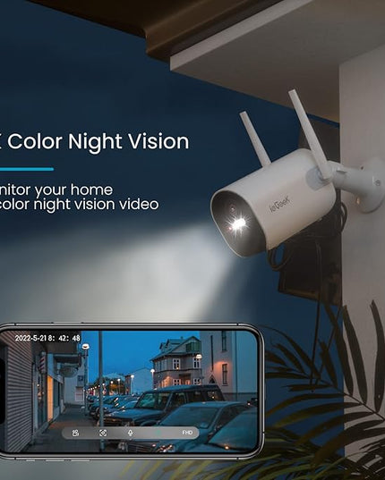 2K Solar Camera Security Outdoor with Spotlight & Siren, AI Detection Wireless Cameras for Home Security, 3MP Color Night Vision/2-Way Talk/Compatible with Alexa ieGeek