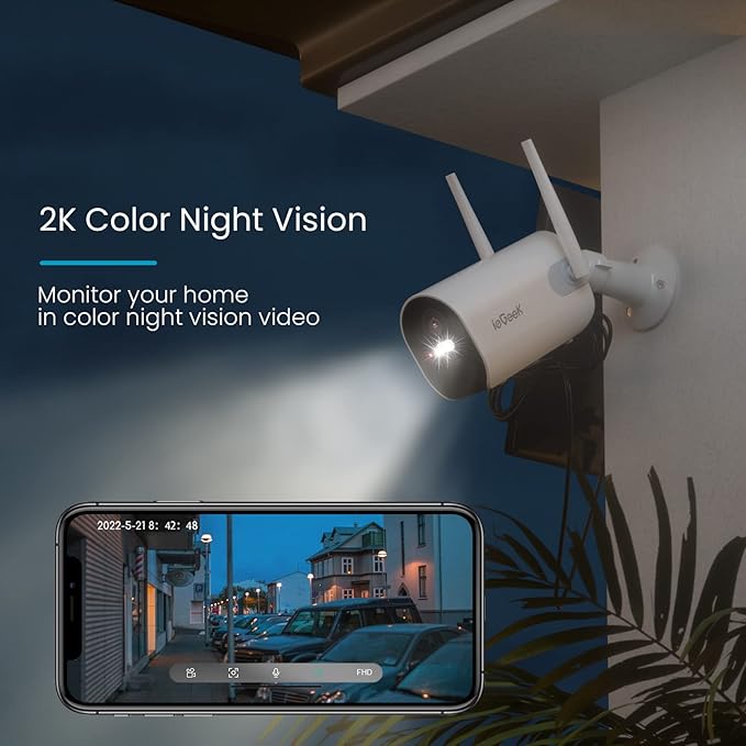 2K Solar Camera Security Outdoor with Spotlight & Siren, AI Detection Wireless Cameras for Home Security, 3MP Color Night Vision/2-Way Talk/Compatible with Alexa ieGeek