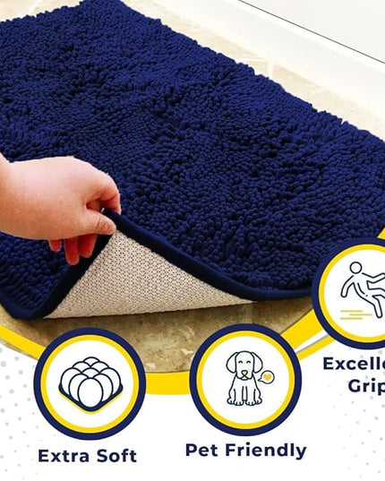 Muddy Mat® Original Dog Door Mat for Muddy Paws, Super Absorbent Microfiber, Non-Slip Washable Pet Rug, Quick Dry Chenille Entryway Carpet, Machine Washable Indoor Outdoor mat, Navy Blue 24"x96" MuddyMat