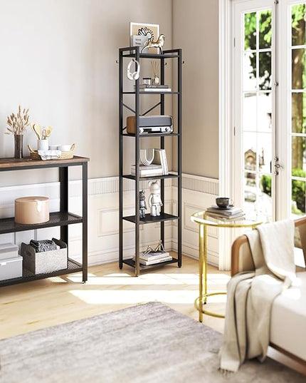 YMYNY Bookshelf, 6-Tier Ladder Shelf Organizer, Narrow Shelving Unit, Corner Storage Racks, Large Capacity Bookcase, for Home Office Living Room Balcony Bathroom, Metal Frame,HBC001B - LeafyLoom