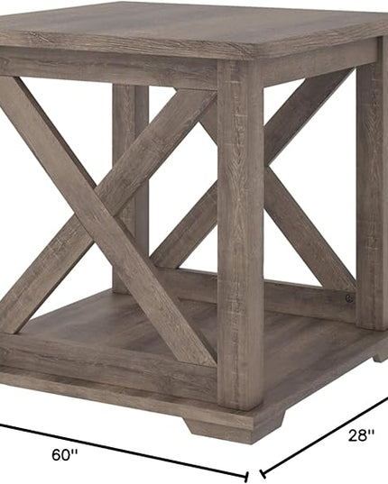 Signature Design by Ashley Aldwin Rustic Farmhouse 60" Home Office Lift Top Desk with Charging Ports, Distressed Gray & Arlenbry End Table, Gray - LeafyLoom
