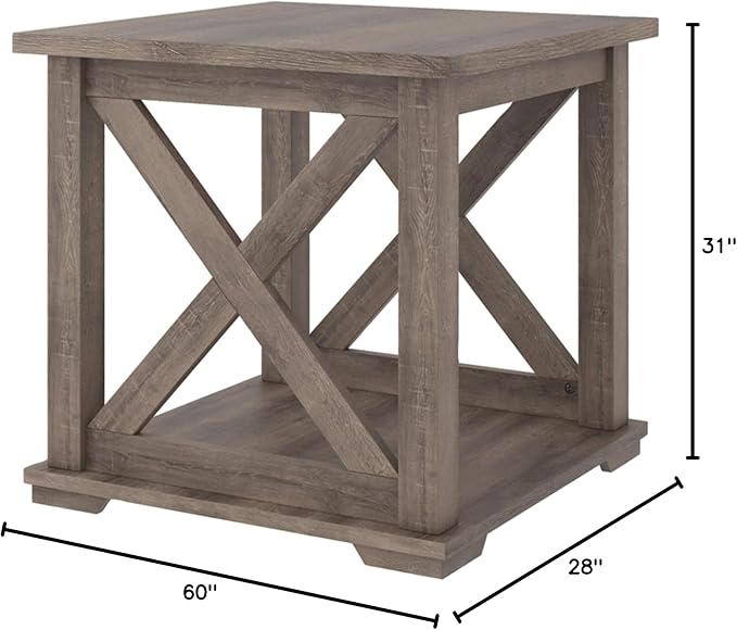 Signature Design by Ashley Aldwin Rustic Farmhouse 60" Home Office Lift Top Desk with Charging Ports, Distressed Gray & Arlenbry End Table, Gray - LeafyLoom