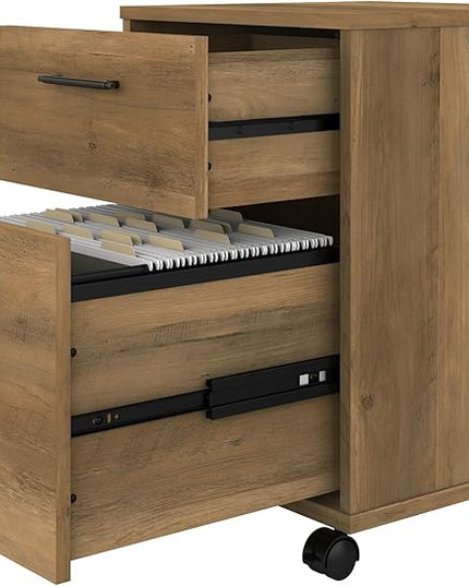 Bush Furniture Key West 2 Drawer Rolling File Cabinet in Reclaimed Pine Mobile Organization for Home Office Small Under Desk Storage on Wheels - LeafyLoom