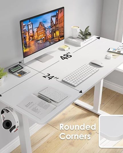 STARY Electric Adjustable Height Sit Stand Home Office Desk with Splice Board, 48x24, White Desktop/White Frame - LeafyLoom