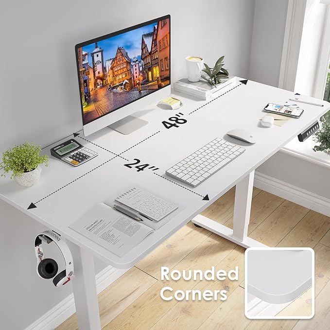 STARY Electric Adjustable Height Sit Stand Home Office Desk with Splice Board, 48x24, White Desktop/White Frame - LeafyLoom