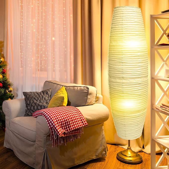 Uonlytech Paper Floor Lamp Shade Replacement, Foldable Standing Lampshade Japanese Style Paper Floor Light Cover Accessories for Bedroom Floor Light, White - LeafyLoom
