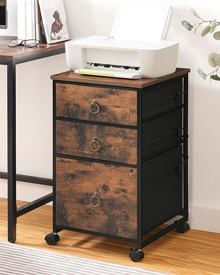 HOOBRO 3-Drawer Mobile File Cabinet, Vertical Filing Cabinet, Office Cabinet, Filing Cabinet for Home Office, Rolling Printer Stand, A4/Letter-Sized, Nonwovens Drawer, Rustic Brown BF30WJ01 - LeafyLoom