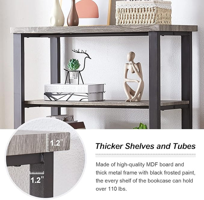 HOMBAZAAR Bookshelf, 4-Tier Vintage Industrial Book Shelf, Rustic Wood and Metal Bookcase and Bookshelves, Free Standing Storage Large Bookshelf for Living Room, Bedroom and Kitchen, Grey Oak - LeafyLoom
