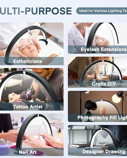 MYSWEETY Half Moon Light for Nail Desk, 29'' Foldable Led Nail Tech Lamp, Arch Table Lamp Estheticians Light with Remote, Lash Light Lamp for Eyelash Extensions, Tattoo, 7 Tones & 10 Brightness - LeafyLoom