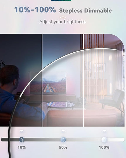 LEDIARY Arc Floor Lamp 65" Modern Standing Lamp with Remote, Black LED Arch Lamps for Living Room Bedroom Office, 3 Color Temperature & Stepless Dimmable Arched Reading Lamp - LeafyLoom