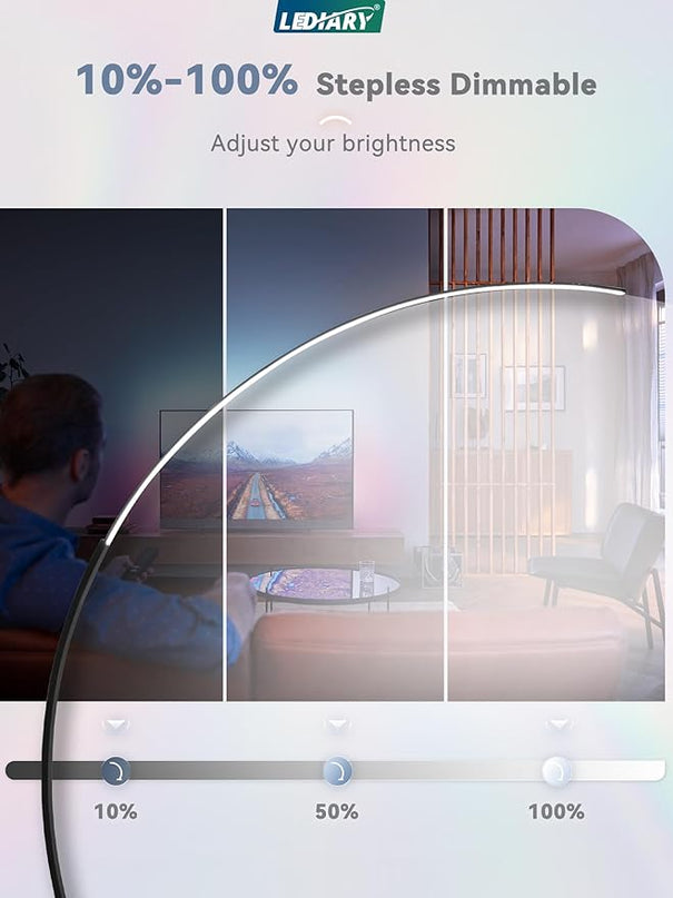 LEDIARY Arc Floor Lamp 65" Modern Standing Lamp with Remote, Black LED Arch Lamps for Living Room Bedroom Office, 3 Color Temperature & Stepless Dimmable Arched Reading Lamp - LeafyLoom