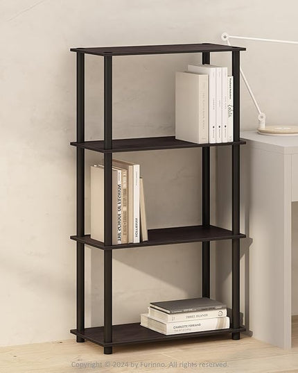 Furinno Turn-N-Tube 4-Tier Multipurpose Shelf Display Rack, Shelving Unit, Bookcase, Dark Walnut - LeafyLoom