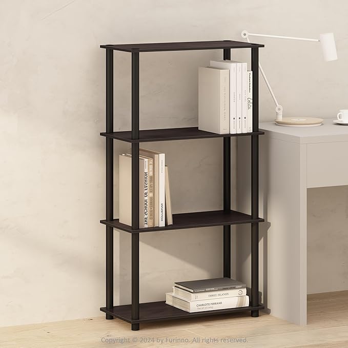 Furinno Turn-N-Tube 4-Tier Multipurpose Shelf Display Rack, Shelving Unit, Bookcase, Dark Walnut - LeafyLoom