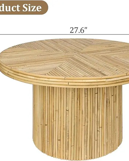 Round Coffee Table, Small Rattan Coffee Table, Mid Century Modern Coffee Table, Boho Circle Coffee Table, Tea Table, Unique Fluted Coffee Table, Rustic Center Table for Living Room - LeafyLoom