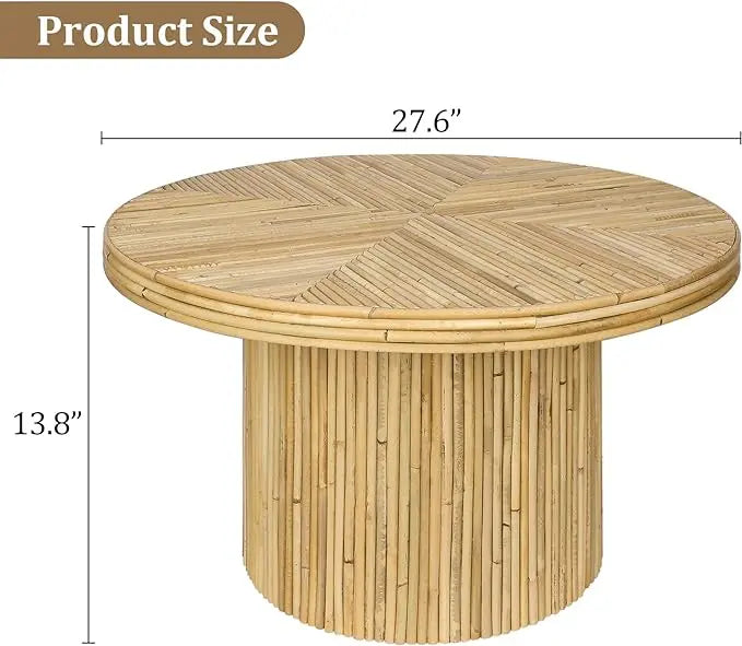 Round Coffee Table, Small Rattan Coffee Table, Mid Century Modern Coffee Table, Boho Circle Coffee Table, Tea Table, Unique Fluted Coffee Table, Rustic Center Table for Living Room - LeafyLoom
