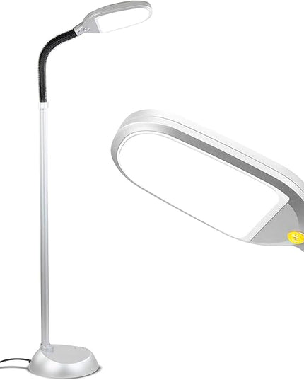 Brightech Litespan Titanium Silver LED Floor Reading Lamp, Energy Efficient, Adjustable Standing, 850-950 Lumens, 12W, 3-Year Warranty - LeafyLoom