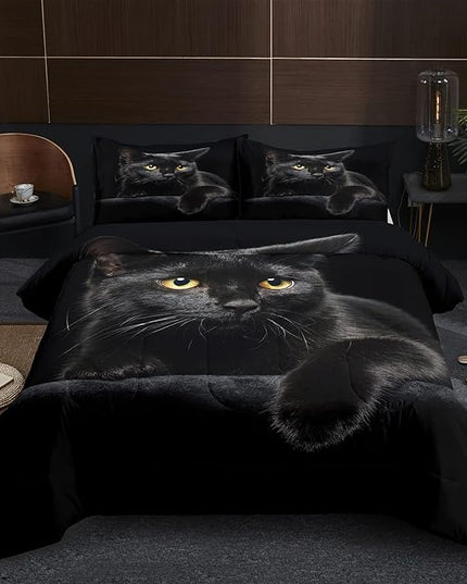 NINENINE Cat Comforter Bedding Set Twin for Girls Kids,Black Cat Lying on The Black Sofa Pattern Printed Bedding Set,Black Comforter Set,Soft Breathable Microfiber Quilt with Matching Pillowcase#5005 - LeafyLoom