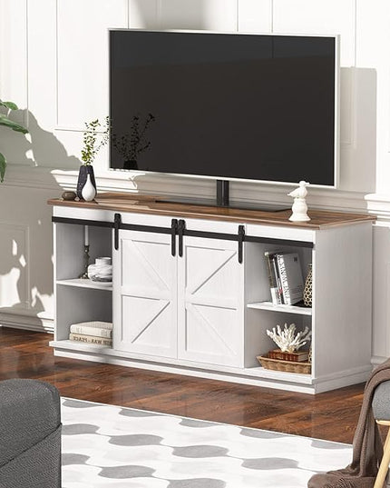 YESHOMY Farmhouse TV Stand and Entertainment Center for Televisions up to 65 Inchs, with Sliding Barn Doors and Storage Cabinets, Console Table and Media Furniture for Living Room, 58 Inch, Milk White - LeafyLoom