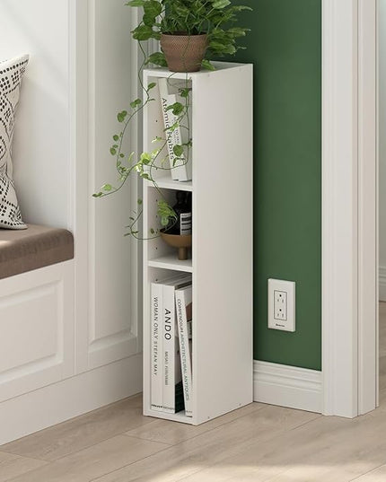 Furinno Fulda 3-Tier Space Saving Storage Shelf Bookcase, 6-Inch Width, White - LeafyLoom