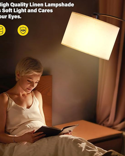 SUNMORY Arc Floor Lamp with 3 Color Temperature,Modern Floor Lamp with 9w A19 LED Bulb,75″Height Tall Lamp for Living Room with Hanging Drum Shade and Weighted Base.Arched Standing Lamp for Bedroom - LeafyLoom