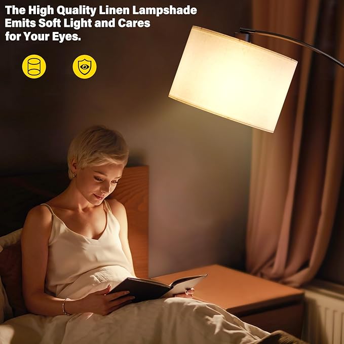 SUNMORY Arc Floor Lamp with 3 Color Temperature,Modern Floor Lamp with 9w A19 LED Bulb,75″Height Tall Lamp for Living Room with Hanging Drum Shade and Weighted Base.Arched Standing Lamp for Bedroom - LeafyLoom