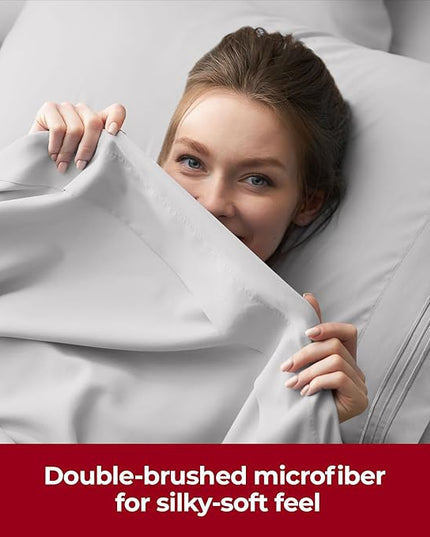 Mellanni Extra Deep Twin XL Sheets - 3 PC Iconic Collection Bedding Sheets & Pillowcases - Hotel Luxury, Ultra Soft, Cooling Bed Sheets - Extra Deep Pocket up to 21 inch (Twin Extra Long, Light Gray) - LeafyLoom