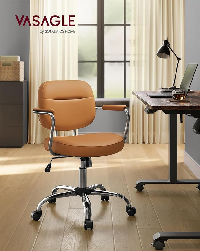 VASAGLE Office Chair, Desk Chair, Vanity Chair with Back, Individual Armrest Structure, Synthetic Leather, Adjustable Height, for Home Office, Caramel Brown UOBG033K02 - LeafyLoom