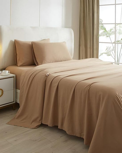 HighBuy Camel Beige Full Size Sheet Set Extra Soft Deep Pocket Sheets Set,4 Piece Bed Sheets Set Fit 16 Mattress,Wrinkle,Fade,Stain Resistant Cooling Bed Sheets,Pillowcases Set (Full,Camel Beige) - LeafyLoom