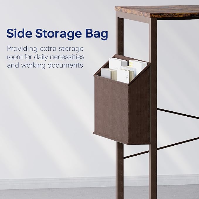 Pamray 47 Inch Computer Desk Small Spaces Desk with Storage Bag for Bedroom Writing and Home Office Work Small Study Desk Table Blcak - LeafyLoom