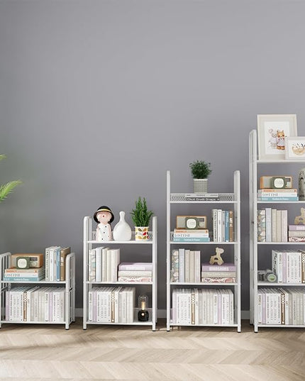 Bookshelf Storage Shelf Bookcase Freestanding Storage Stand Book Organizer for Living Room, Bedroom, Kitchen, Rust Resistance,Easy Assembly Multi-Functional Organizer (4 Tiers, White) - LeafyLoom