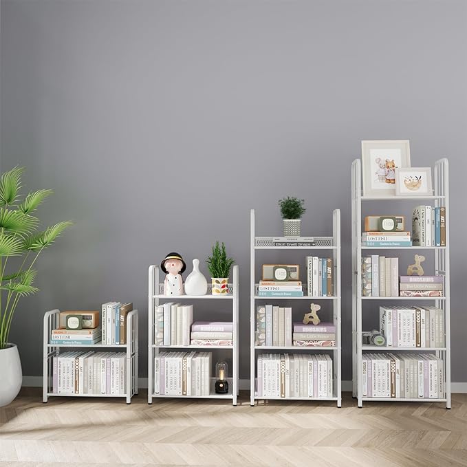 Bookshelf Storage Shelf Bookcase Freestanding Storage Stand Book Organizer for Living Room, Bedroom, Kitchen, Rust Resistance,Easy Assembly Multi-Functional Organizer (4 Tiers, White) - LeafyLoom