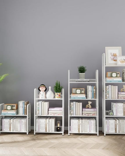 Bookshelf Storage Shelf Bookcase Freestanding Storage Stand Book Organizer for Living Room, Bedroom, Kitchen, Rust Resistance,Easy Assembly Multi-Functional Organizer (2 Tiers White) - LeafyLoom