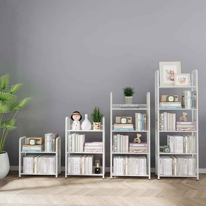 Bookshelf Storage Shelf Bookcase Freestanding Storage Stand Book Organizer for Living Room, Bedroom, Kitchen, Rust Resistance,Easy Assembly Multi-Functional Organizer (2 Tiers White) - LeafyLoom