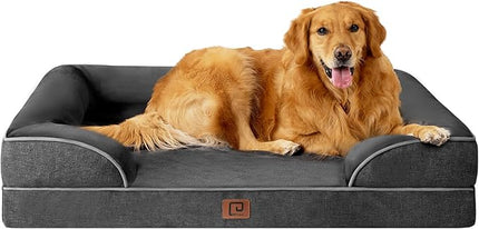 EHEYCIGA Orthopedic Dog Bed for Large Dogs, Waterproof Memory Foam with Sides, Non-Slip Bottom and Egg-Crate Foam Couch Bed with Washable Removable Cover, Dark Grey EHEYCIGA