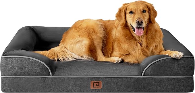 EHEYCIGA Orthopedic Dog Bed for Large Dogs, Waterproof Memory Foam with Sides, Non-Slip Bottom and Egg-Crate Foam Couch Bed with Washable Removable Cover, Dark Grey EHEYCIGA