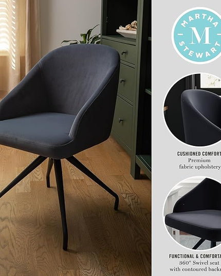 Martha Stewart Sora Stationary Swivel Task Chair with Sloped Arms for Home Office in Gray Velvet with Oil Rubbed Bronze Frame - LeafyLoom